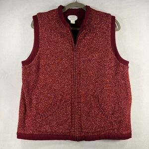 Christopher & Banks Womens Reversible Red Textured Knit Fleece Zip Up Vest XL